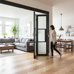 Premium Industrial Style Folding Door System with Reeded Glass - 3 to 6 Door Configurations, Matt Black Finish, Top-Hung Installation