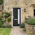 External Black Composite Front Door Set with Obscure Satin Glass Finish