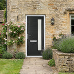 External Black Composite Front Door Set with Obscure Satin Glass Finish