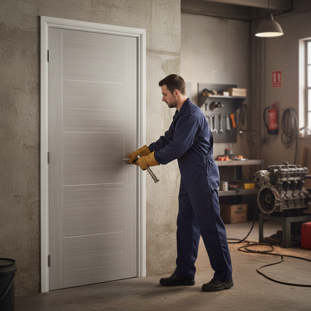 Premium Contemporary Light Grey Fire Door with Engineered Construction and 30-Minute Fire Rating for Enhanced Safety