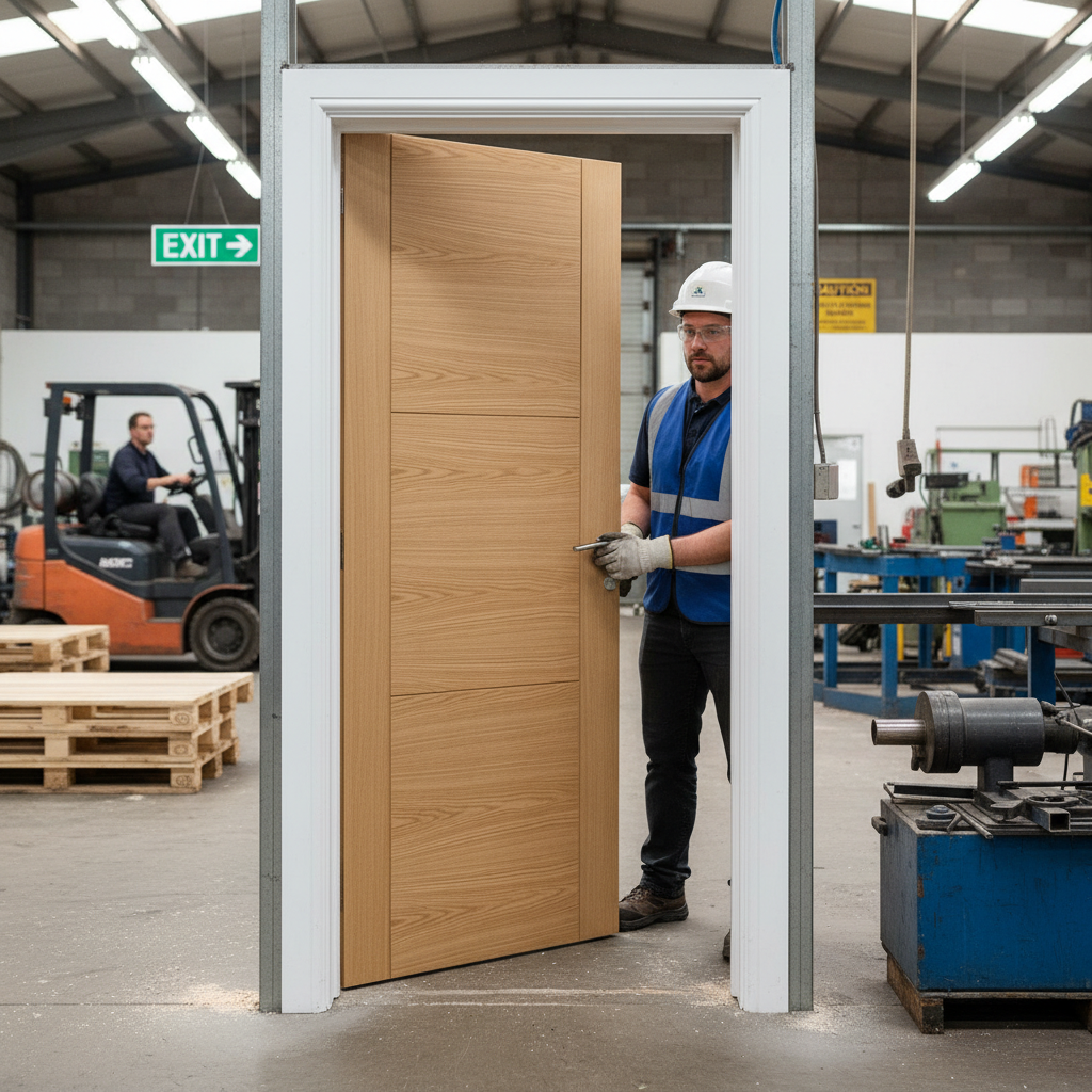 Premium Oak Fire Door with Stylish 3 Ladder-Style Panel Design, Fully Finished for Immediate Installation