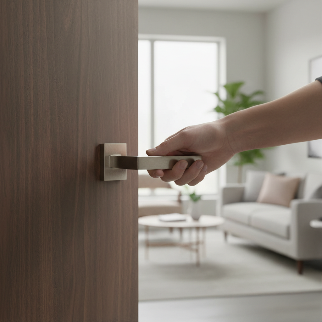 Premium Satin Nickel Interior Door Handle with Rectangular Sprung Rose for Industrial Style D?or