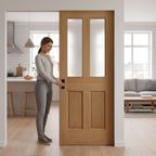 Premium Unfinished Oak Victorian 2 Panel Pocket Door Set with Bevelled Glass Panels for Space Efficiency and Natural Light Enhancement - Image 2