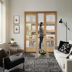 Premium Double Pocket Door System with Clear Glazed Oak Doors and Galvanised Steel Frame for Seamless Interior Design