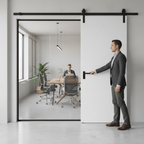 Premium Internal Primed Flush Sliding Door with Black Top Mounted Track for Modern Interiors - Image 2