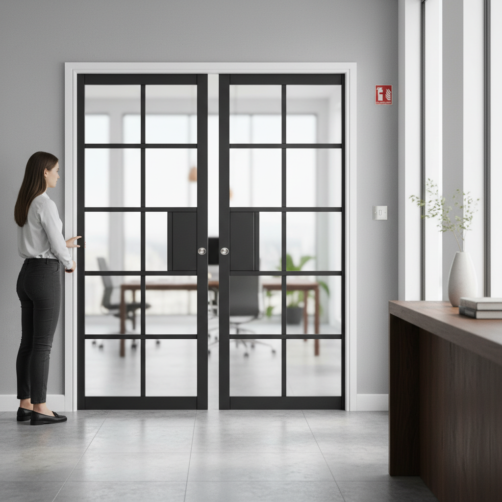 Premium Double Pocket Door System with Glazed Doors and Heavy Duty Steel Frame for Seamless Interior Design