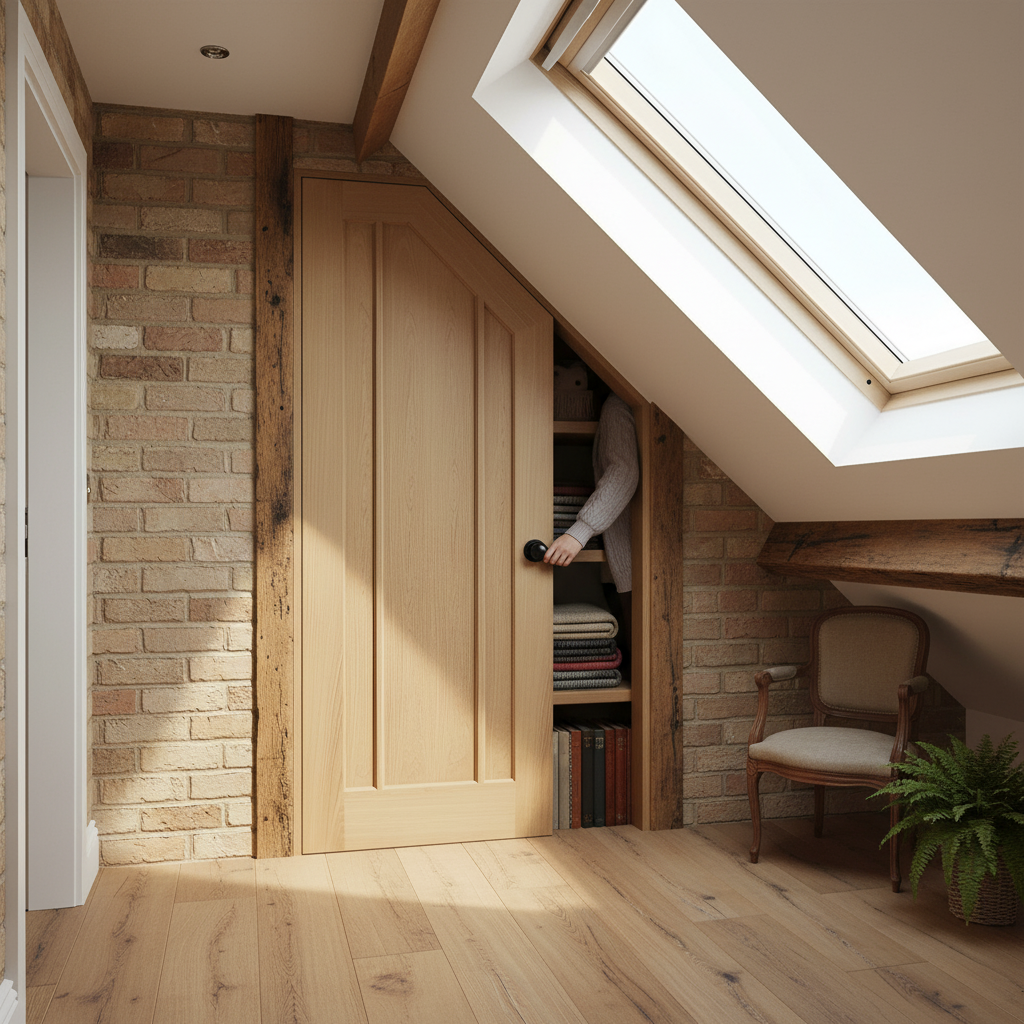 Premium Oak Internal Unfinished Angled Under-Stair Made-to-Measure Cupboard Door for Custom Spaces