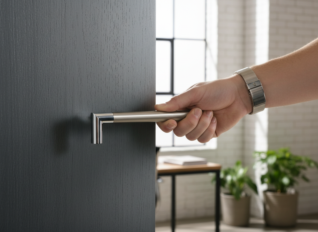 Premium Round Bar-Mitered Pull Handle with Pedestal Support - Ideal for Doors, Fire Door Rated, Available in Various Sizes and Finishes