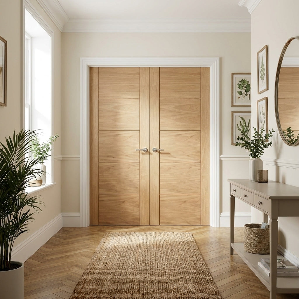 Internal Oak Pair Door, Unfinished, 5 Panel Design, Solid Core