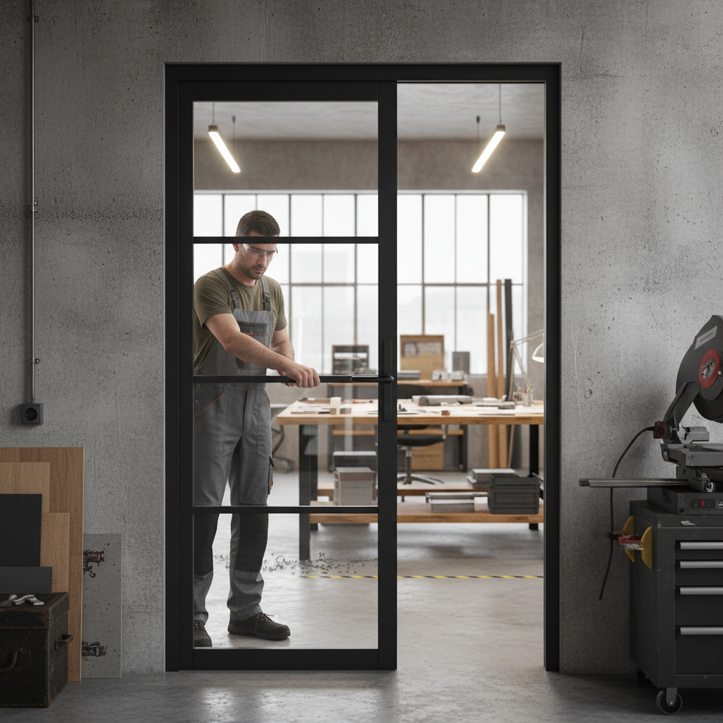 Premium Made-to-Measure Internal Jet Black Fully Finished Studio Door with Clear Glass Panes for Modern Interiors