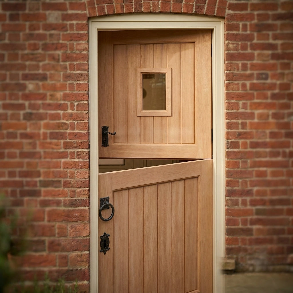 External Hardwood Stable Door Unfinished with 1 Light Clear Glass - detail view