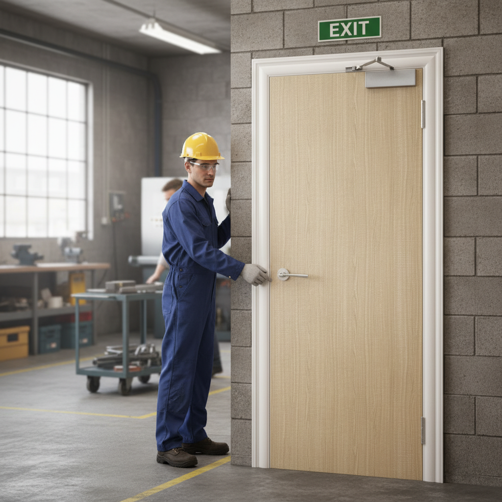 Premium Flush Fire Door with Crown Cut American Ash Veneer, Solid PB Core, and 10-Year Guarantee