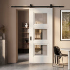 Internal White Primed Sliding Door with 3 Light Clear Glass Glazing - detail view