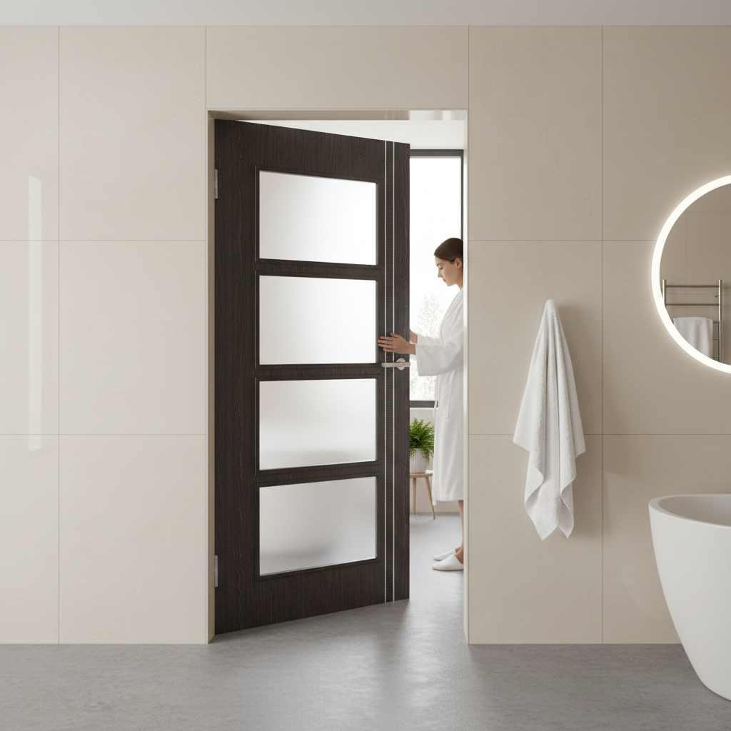 Premium Contemporary Internal Door with Clear Glazed Panels and Aluminium Inlays for Modern Interiors