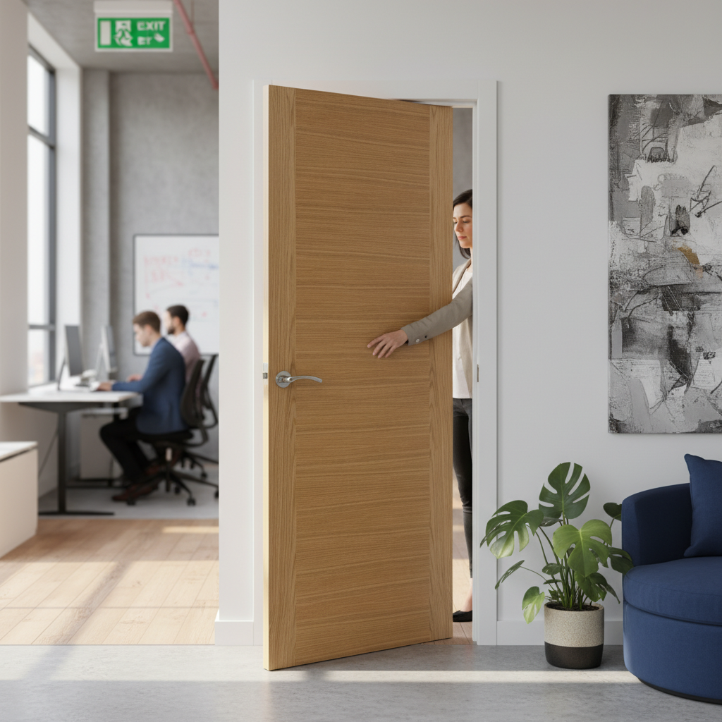 Premium Contemporary Oak Internal Fire Door with Semi-Solid Core and FD30 Fire Rating