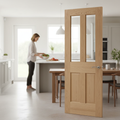 Premium Fully Finished Oak Glazed Internal Door with Clear Bevelled Glass and Engineered Construction for Enhanced Stability