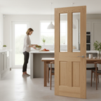 Premium Fully Finished Oak Glazed Internal Door with Clear Bevelled Glass and Engineered Construction for Enhanced Stability