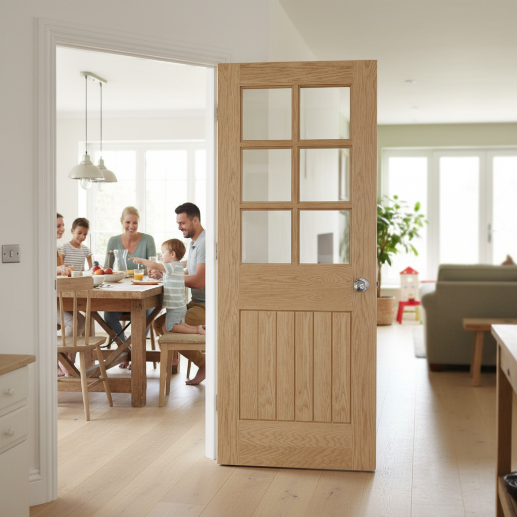 Premium Glazed Internal Door with Solid Core, Tongue and Groove Design, Clear Tempered Safety Glass and Custom Size Options