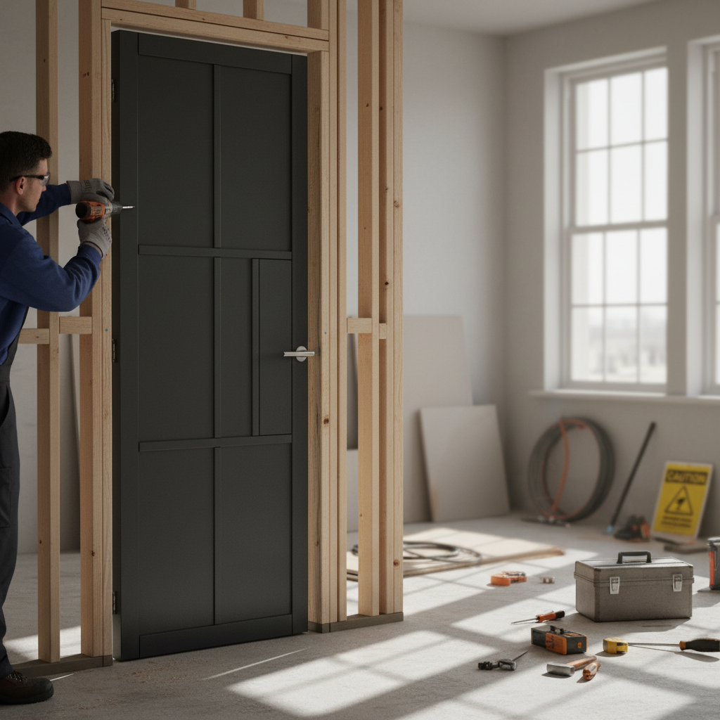 Premium Industrial Style Internal Door with Solid MDF Construction and Black Finish for Modern Interiors