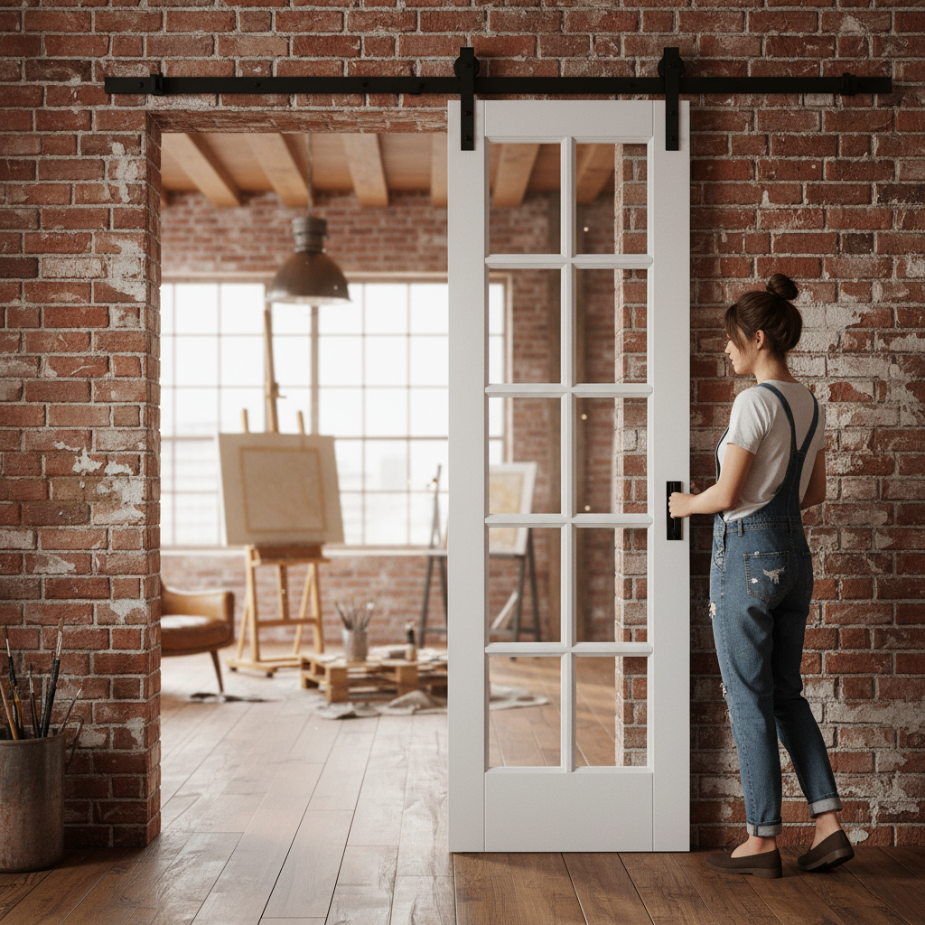 Premium Internal Sliding Door with Clear Glass Panels and Black Top Mounting - 15 Light Design for Elegant Spaces