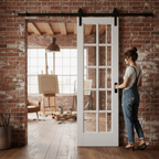 Premium Internal Sliding Door with Clear Glass Panels and Black Top Mounting - 15 Light Design for Elegant Spaces