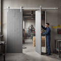 Premium Face Mounted Sliding Barn Door Track - White Powder-Coated Finish, Suitable for Door Heights with 100kg Weight Capacity and 1500mm Width