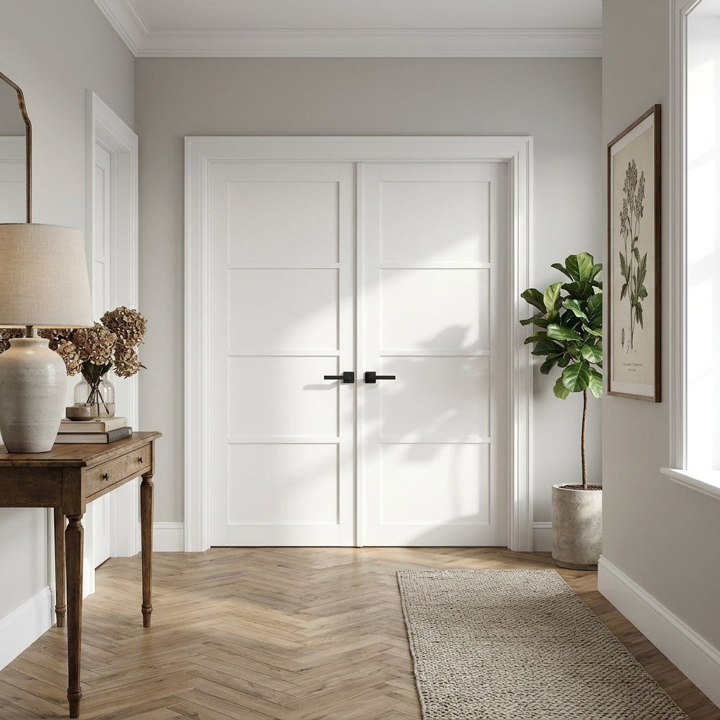 Internal White Primed Double Door with 4 Panels in Studio Industrial Style