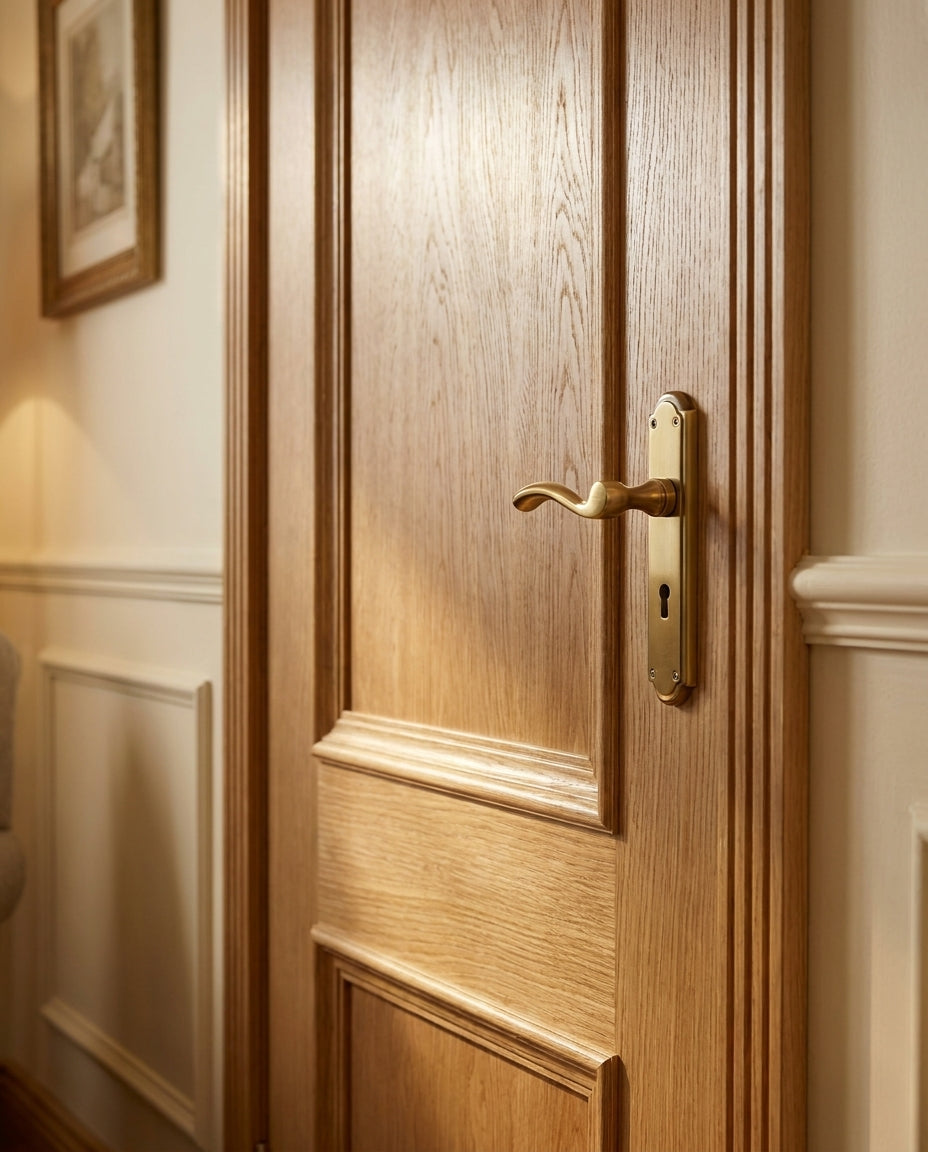 Internal Oak Fire Door, Fully Finished, Mayfair 2 Panel Design, Solid Core - detail view