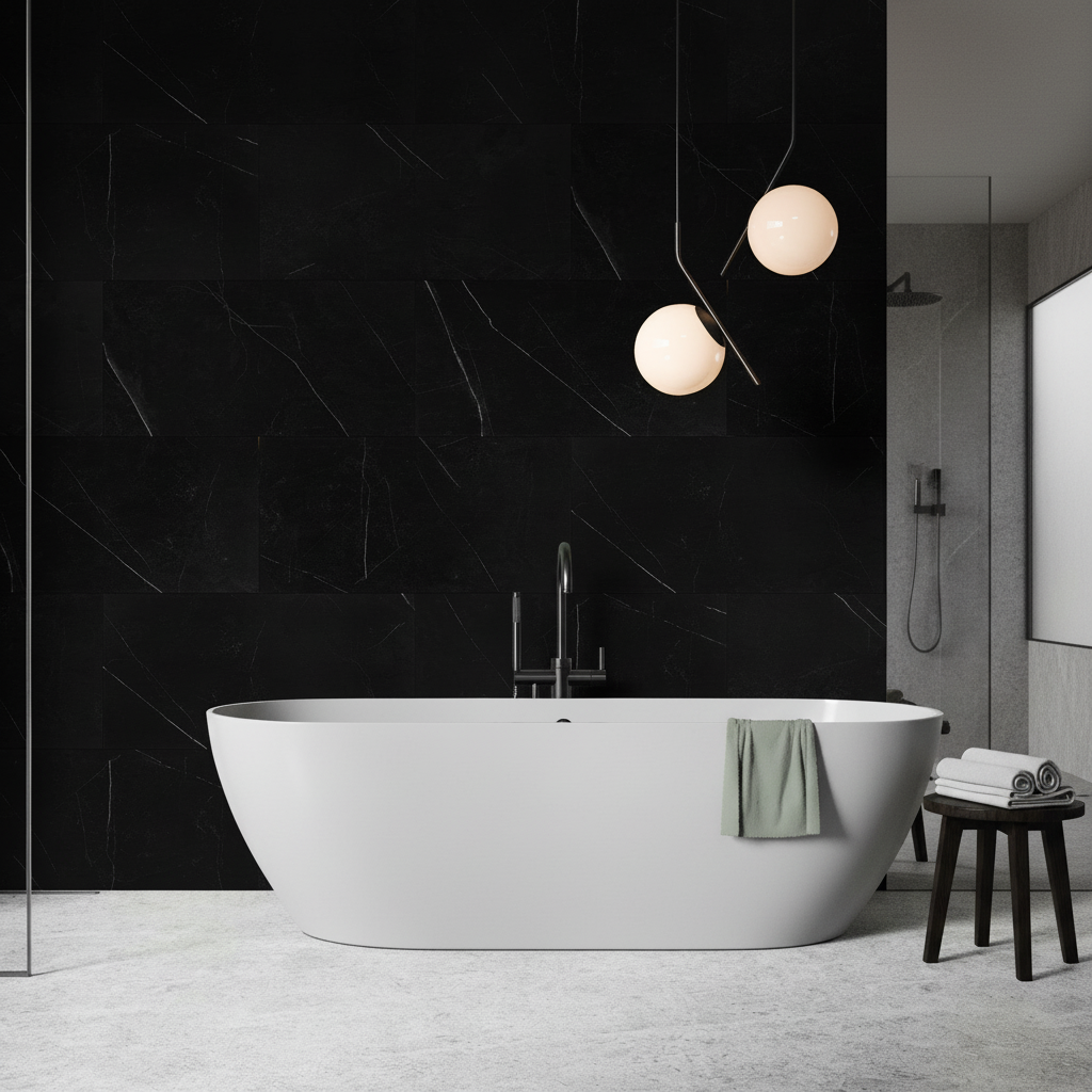 Premium Stone Effect Wall Panelling - Black Marble Look with UV Resistant Coating for Elegant Interiors