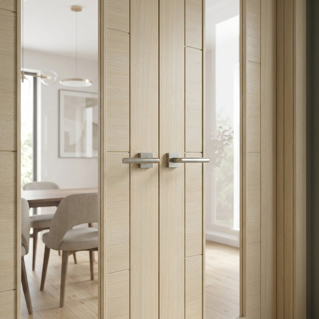 Internal Double Door with Clear Glass, Fully Finished, Blonde Oak, Ladder Design - detail view