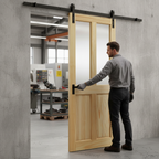 Premium Clear Pine Internal Unfinished Sliding Door Set with Obscure Glass Panels and Steel Black Track for Contemporary Interiors