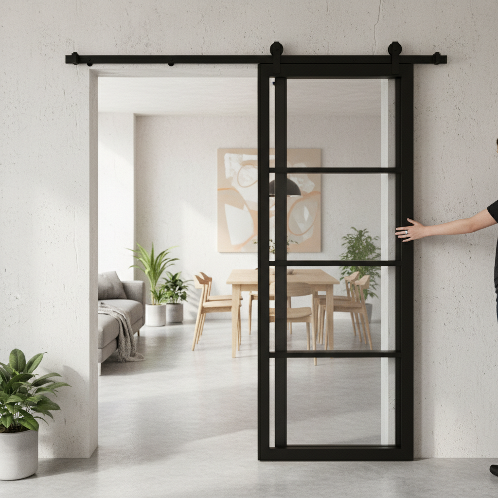 Premium Clear Glazed Sliding Door with Top Mounted Track System - Ideal for Barn Conversions and Stylish Interiors