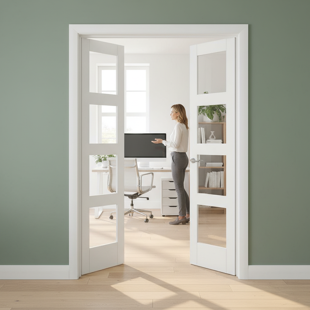 Premium White Shaker 4 Light Bifold Door with Clear Safety Glass and Fitting Track