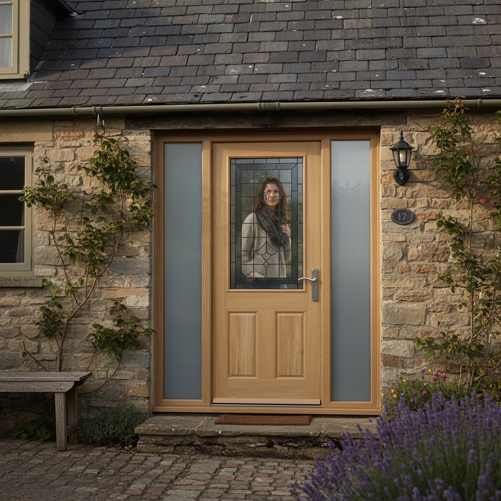 Premium Oak Winchester External Door with Decorative Glazing and Engineered Construction for Strength and Stability
