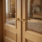 Internal Oak Door Fully Finished with Clear Glass Mayfair 2 Panel Design - detail view