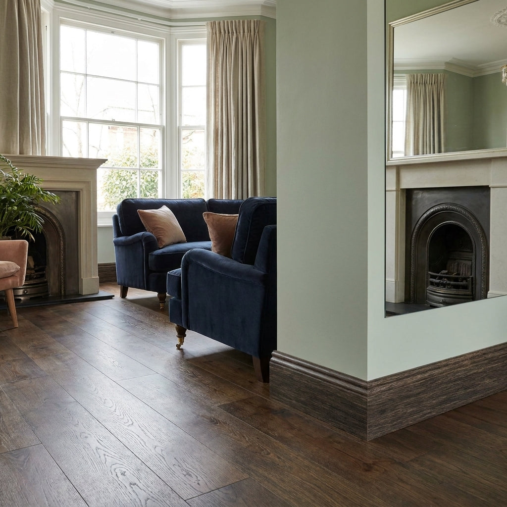 2.4m Walnut Laminate Skirting Board, Torus Profile, 15mm Thickness