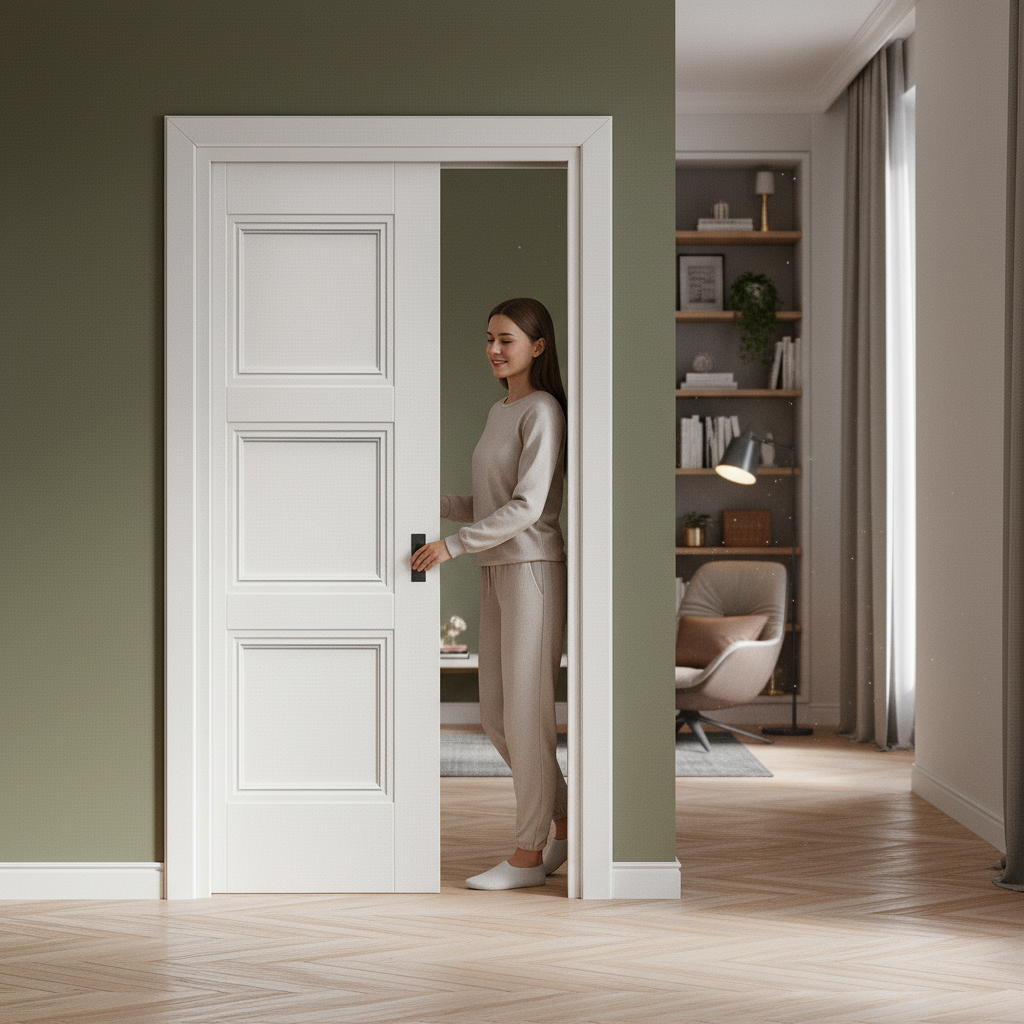Premium White Primed Internal Pocket Door Set with Modern Design for Space-Saving Solutions - Image 2