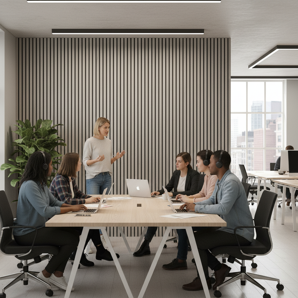 Light Grey Acoustic Slat Wall Panelling - 20mm Thick, Sound Absorbing, Eco-Friendly Design for Residential and Commercial...