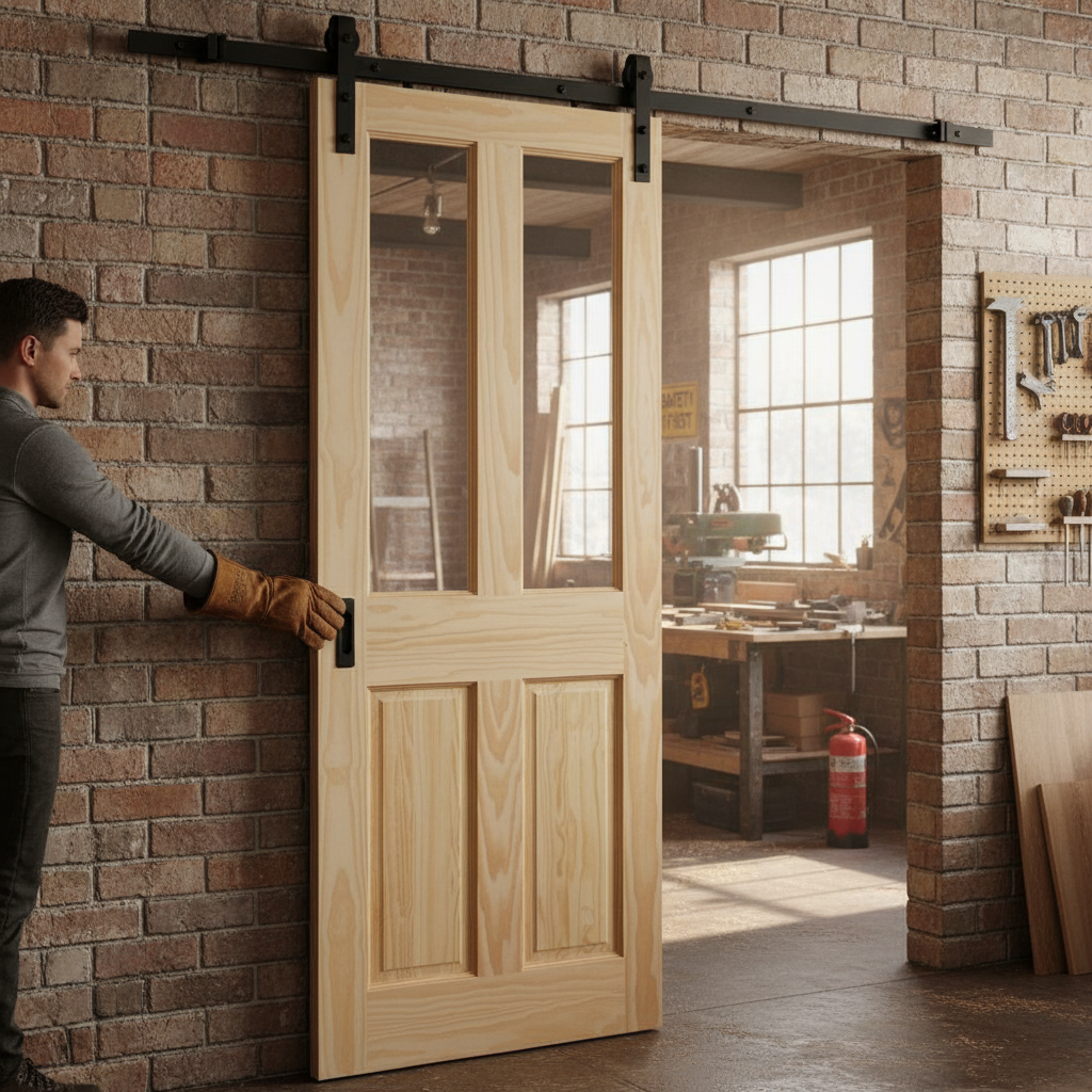 Premium Clear Pine Unfinished Sliding Door Set with Dual Light Design for Modern Interiors