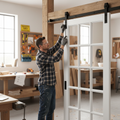 Premium Internal Primed Clear Glass Sliding Door Set 15L - Elegant Design with Seven Panels and Four Glazed Panes
