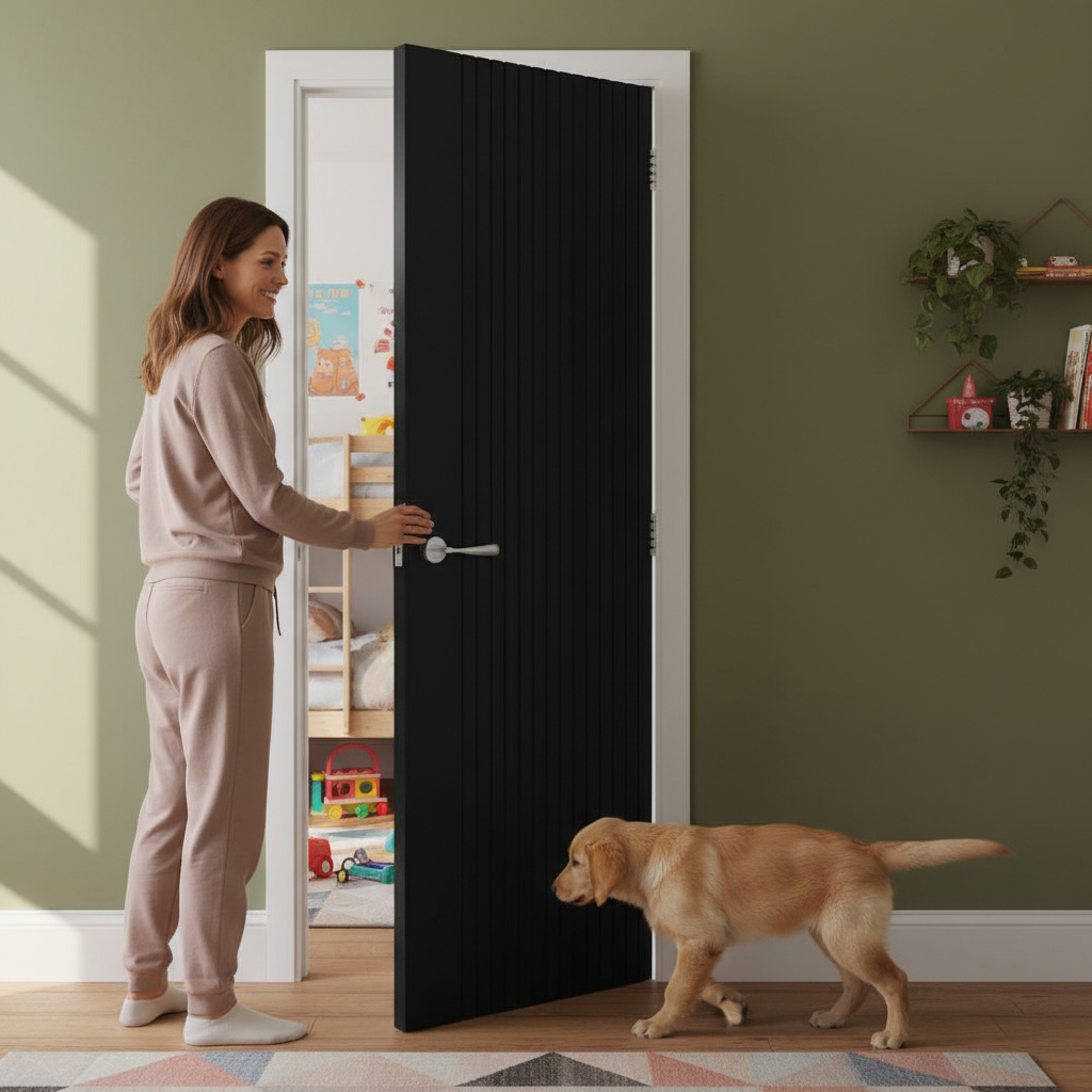 Premium Black Slatted Internal Door with Chic Design and Solid Core for Sophisticated Interiors