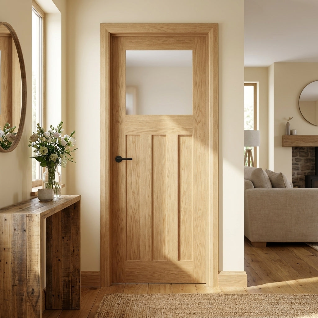 Internal Oak Door, Fully Finished, 1930's Style, 1 Light Obscure Glass