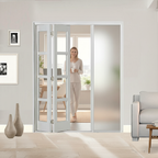 Premium 3 Leaf Bi-Folding Door Set with Clear Glazing and Polished Chrome Hardware for Space-Saving Room Dividers