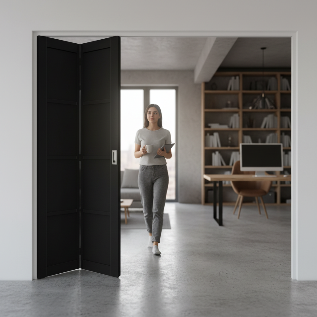 Premium Internal Fully Finished 4 Panel Solid Bi-Fold Door - Space-Saving Design with Elegant Black Finish and Durable Construction - Image 2