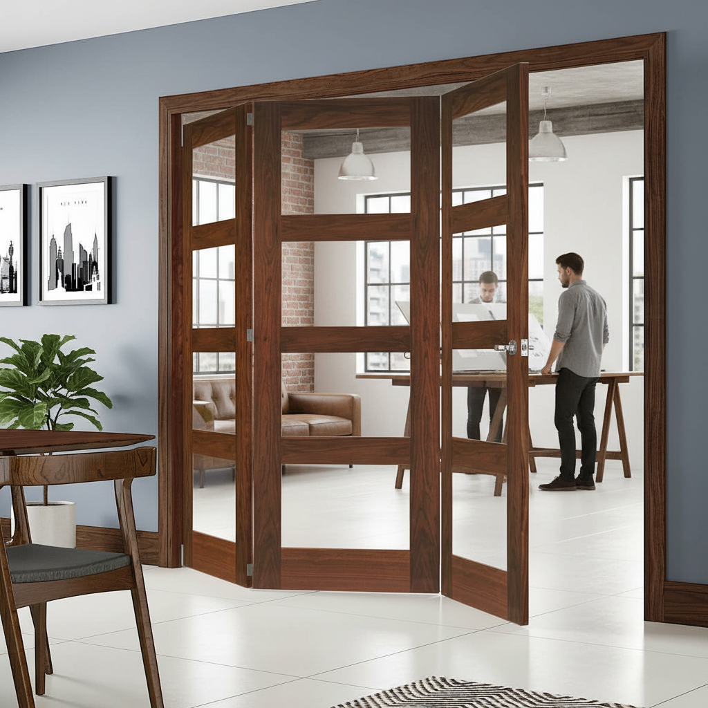 Professional Clear Glazed Room Divider with Bifold Doors and Top Hung System for Flexible Space Management