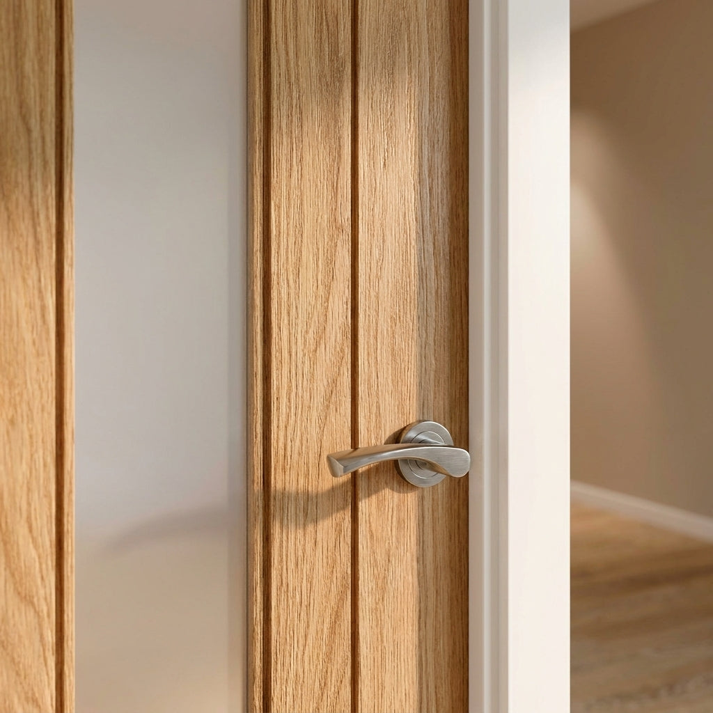 Oak Internal Door Unfinished with Obscure Toughened Glass, Solid Core - detail view