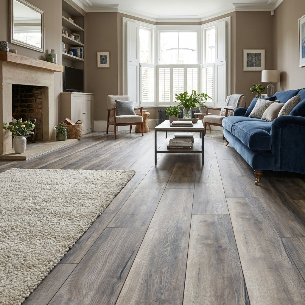 12mm Thick Waterproof Grey Oak Laminate Flooring with 4V Bevel Edge