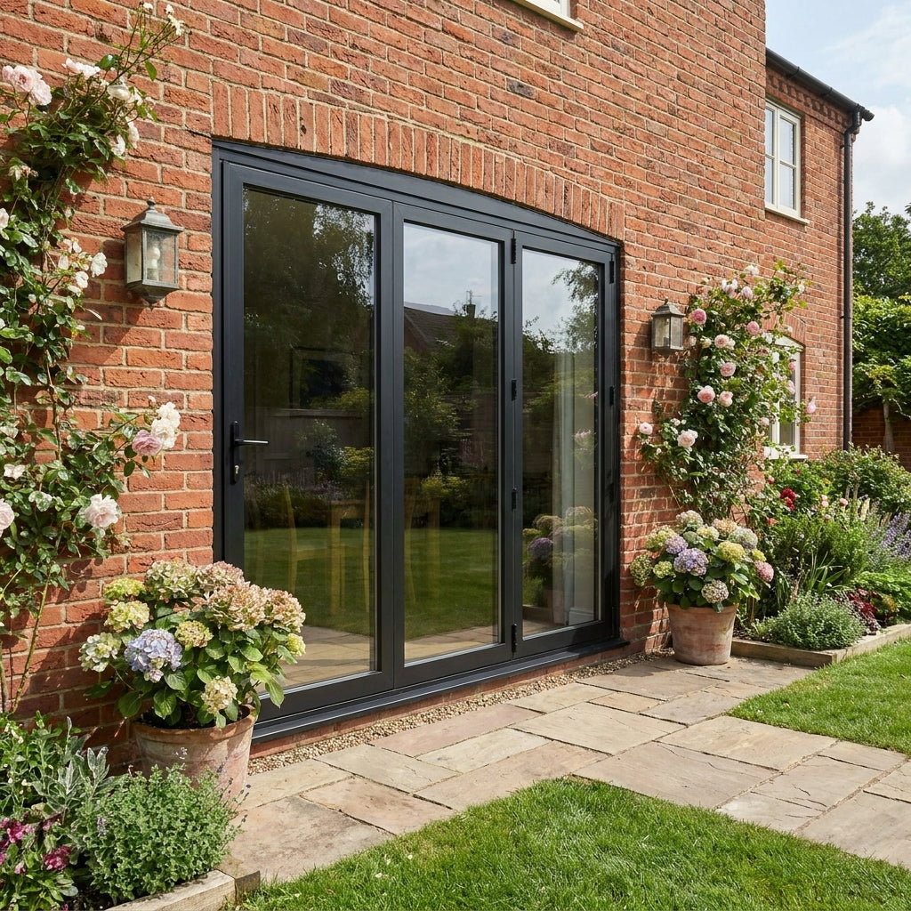 External Folding Patio Door in Matt Black Aluminium with 3+0 Clear Glass