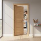 Premium Oak Internal Door with Horizontal and Vertical V Grooves, Solid Core, Fire Door Options Available, Fully Finished