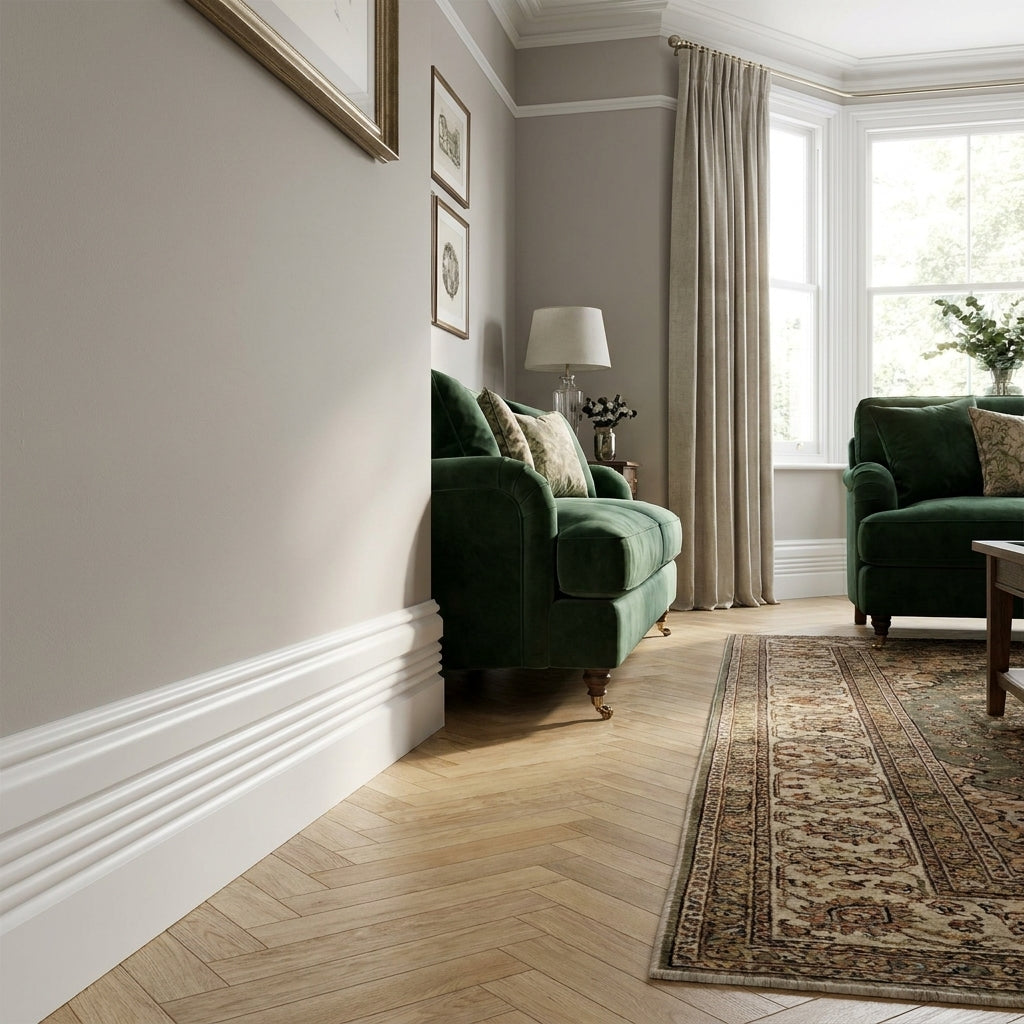 White Ribbed Base Moulding 2400mm x 91mm x 14mm